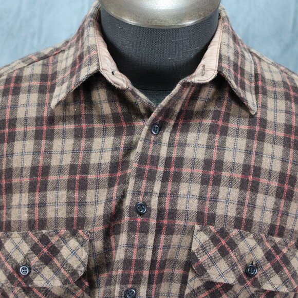 Vintage Flannel Shirt - Sear Brown Plaid Pattern - Men's Large - Picture 2 of 10